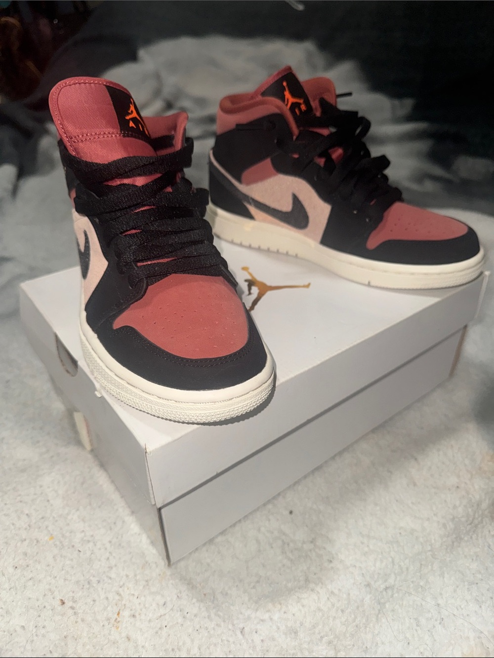 Nike Mid-Top Sneakers in Pink, Black & White
